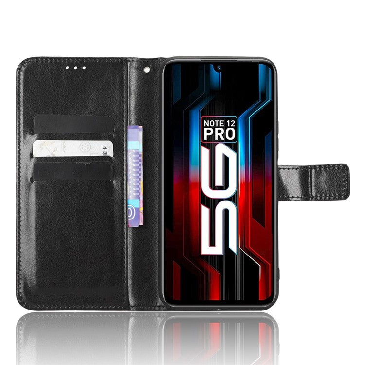 For Infinix Note 12 5G X671 / Note 12 Pro 5G X671B Flip Wallet Case Crazy Horse Texture PU Leather Stand Cover with Strap - Black