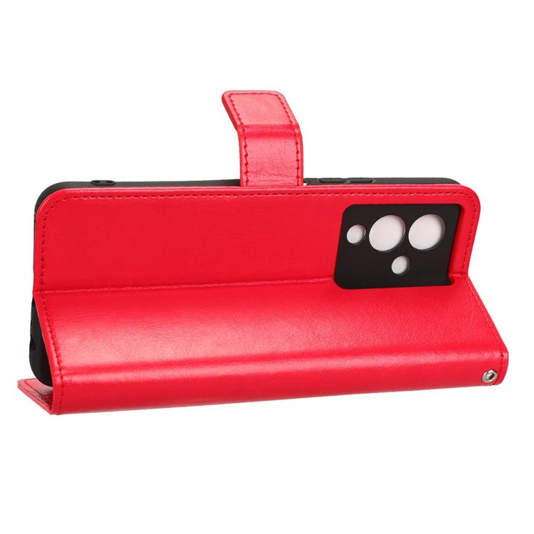 For Infinix Note 12 5G X671 / Note 12 Pro 5G X671B Flip Wallet Case Crazy Horse Texture PU Leather Stand Cover with Strap - Red