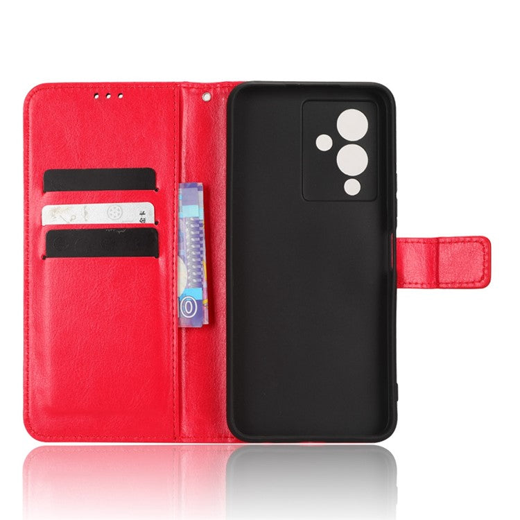 For Infinix Note 12 5G X671 / Note 12 Pro 5G X671B Flip Wallet Case Crazy Horse Texture PU Leather Stand Cover with Strap - Red