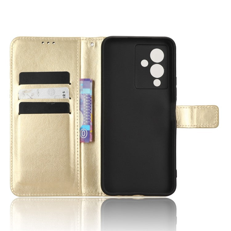 For Infinix Note 12 5G X671 / Note 12 Pro 5G X671B Flip Wallet Case Crazy Horse Texture PU Leather Stand Cover with Strap - Gold