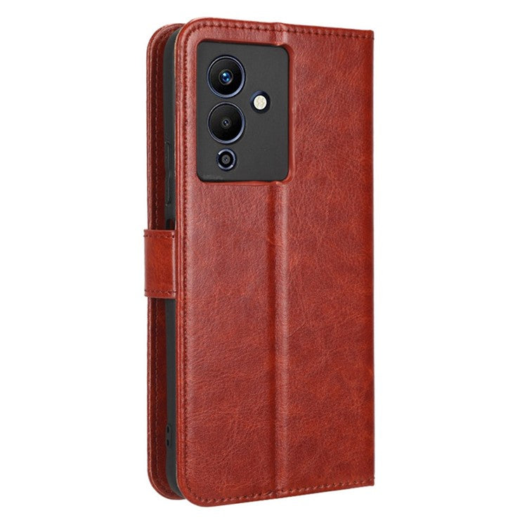 For Infinix Note 12 5G X671 / Note 12 Pro 5G X671B Flip Wallet Case Crazy Horse Texture PU Leather Stand Cover with Strap - Brown