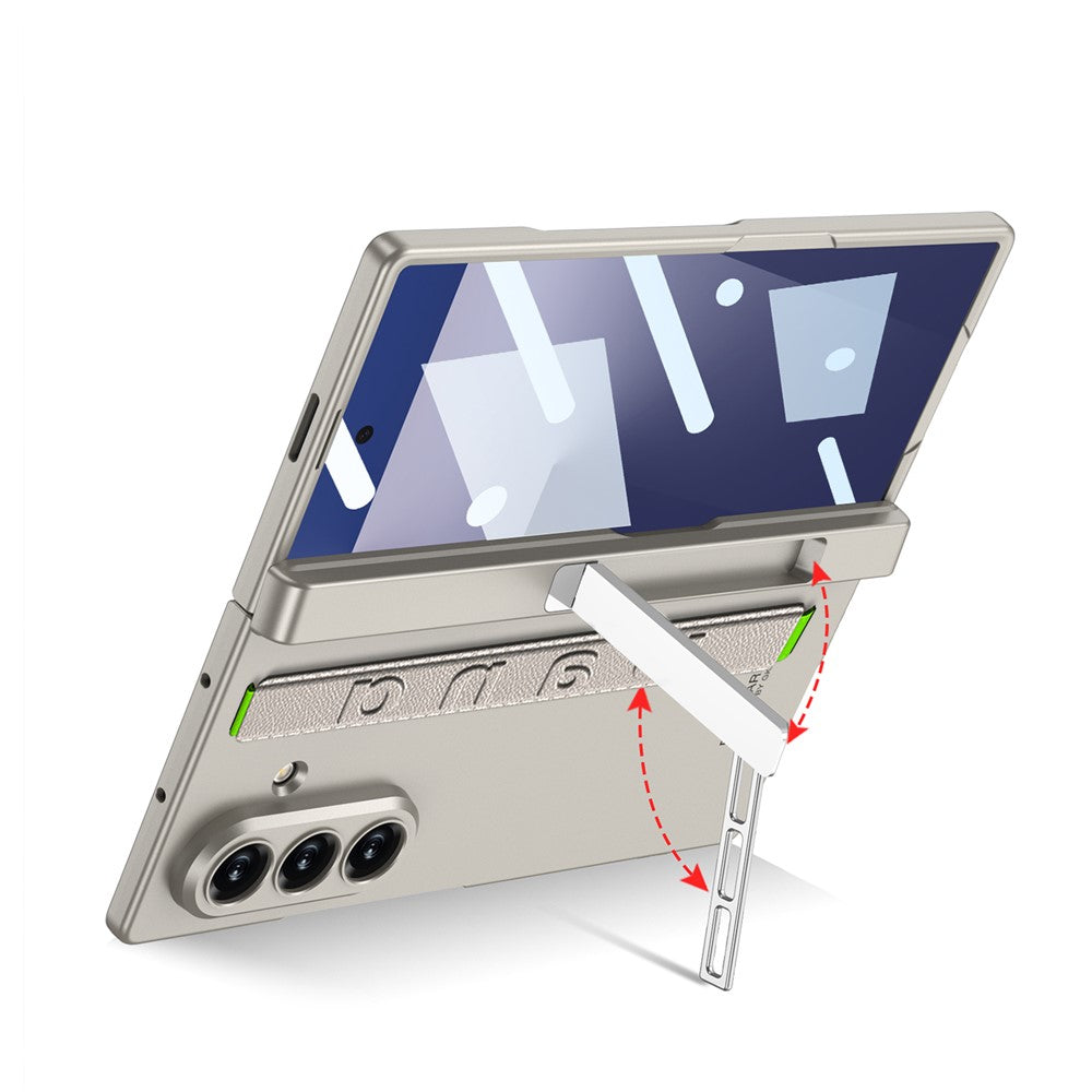 GKK For Samsung Galaxy Z Fold7 5G Case with Kickstand / Finger Strap PC Tempered Glass Phone Cover - Grey