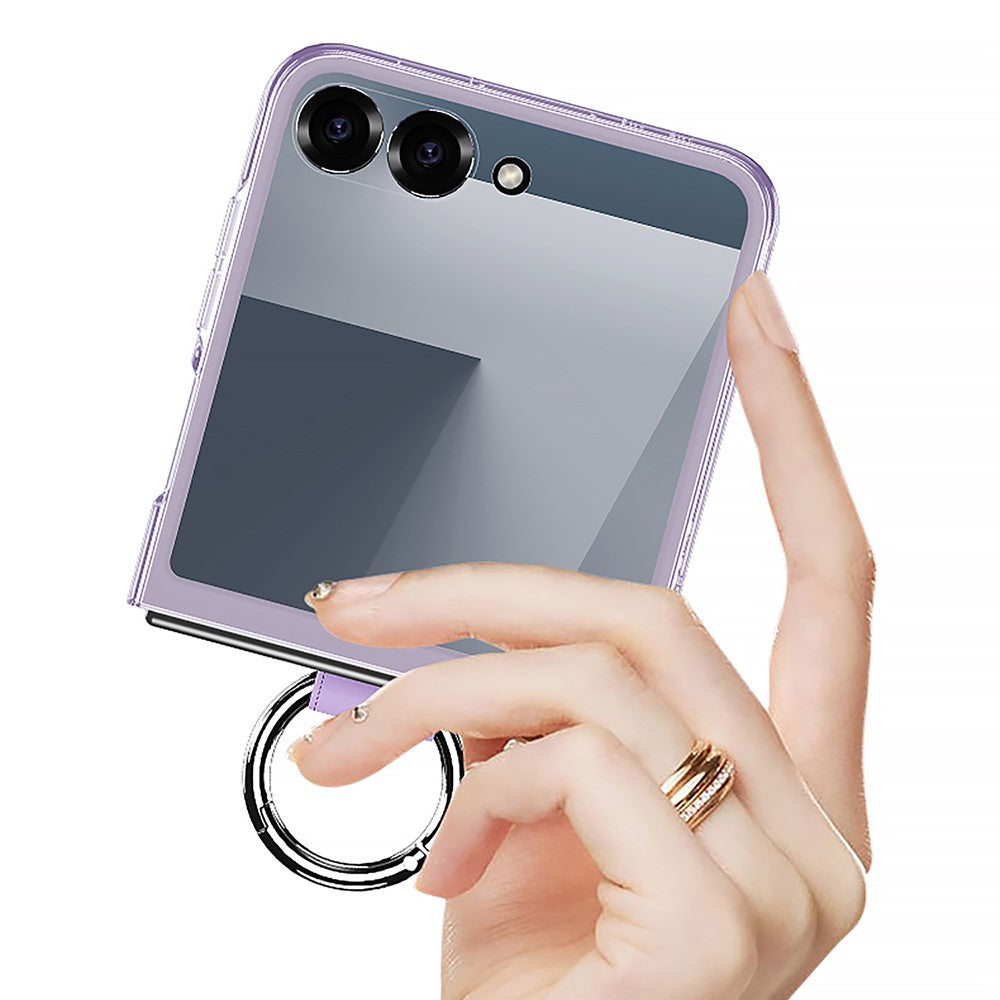 GKK For Samsung Galaxy Z Flip7 5G Case with Ring Holder PC + Tempered Glass Phone Cover - Transparent Black