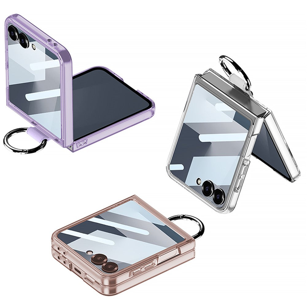 GKK For Samsung Galaxy Z Flip7 5G Case with Ring Holder PC + Tempered Glass Phone Cover - Transparent Purple