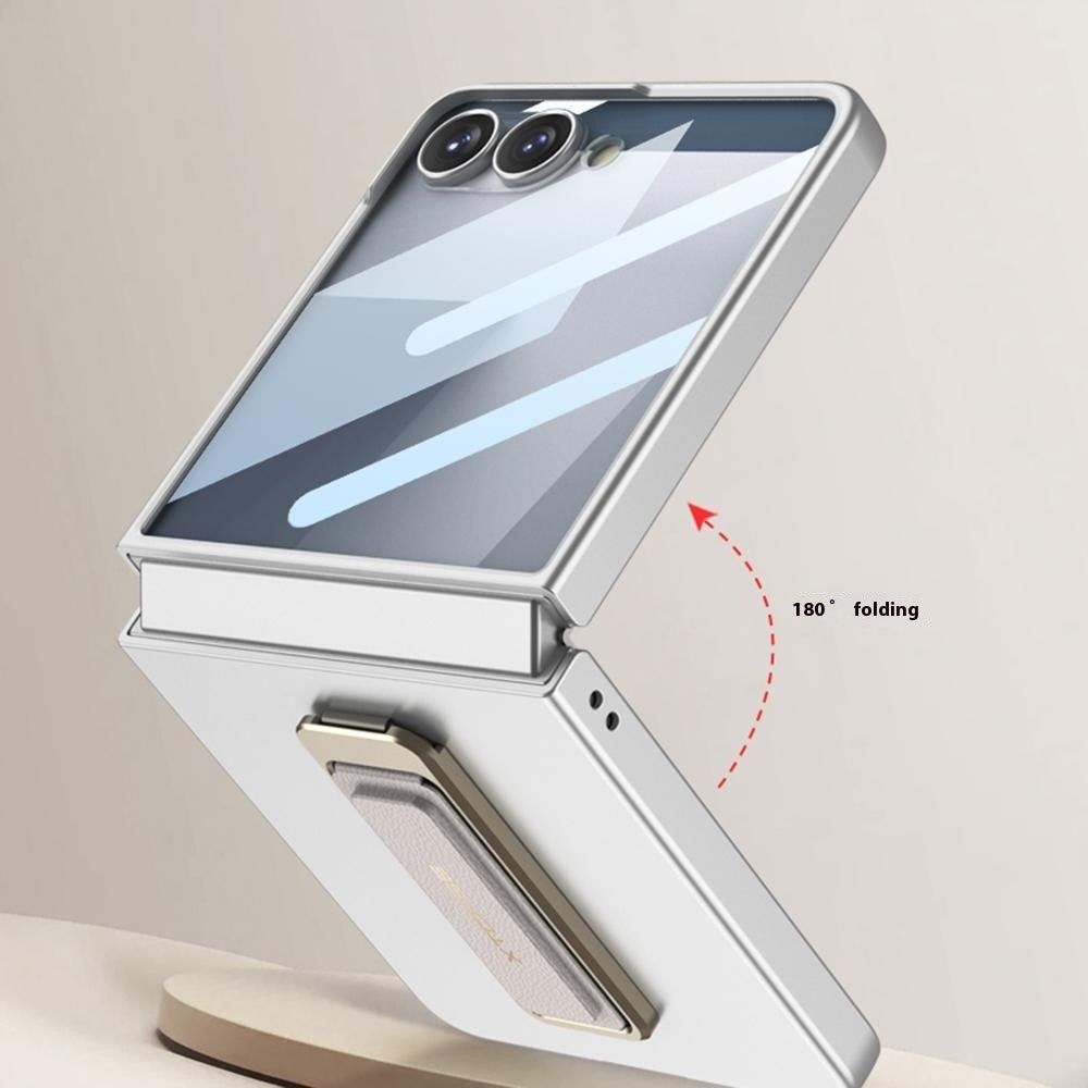 GKK For Samsung Galaxy Z Flip7 5G Case with Kickstand / Magnetic Strap PC Tempered Glass Slim Phone Cover - Silver