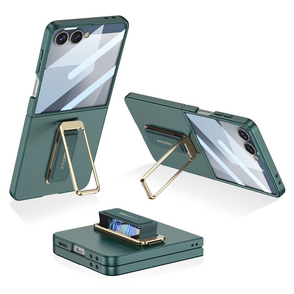 GKK For Samsung Galaxy Z Flip7 5G Case with Kickstand / Magnetic Strap PC Tempered Glass Slim Phone Cover - Green