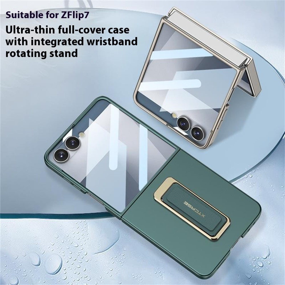 GKK For Samsung Galaxy Z Flip7 5G Case with Kickstand / Magnetic Strap PC Tempered Glass Slim Phone Cover - Green