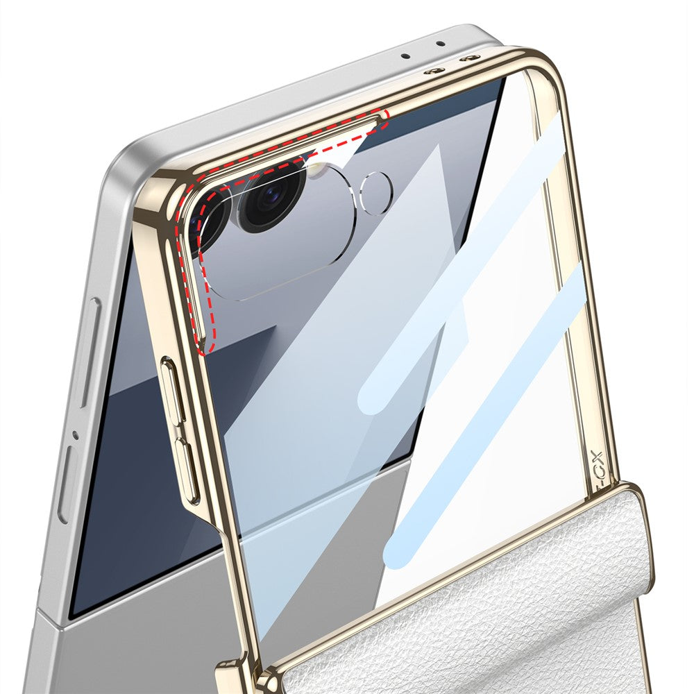 GKK For Samsung Galaxy Z Flip7 5G Kickstand Case Magnetic Hinge Protection PU + PC + Tempered Glass Phone Cover - Black