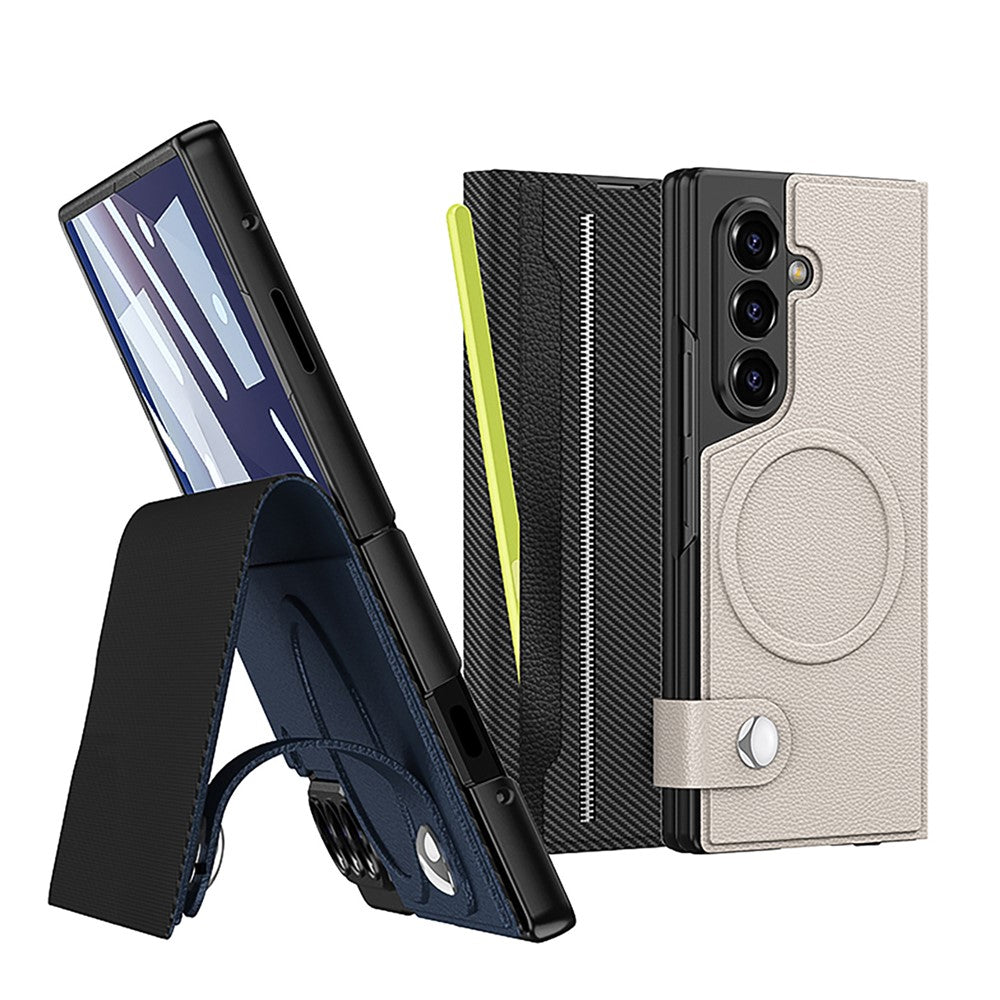 GKK For Samsung Galaxy Z Fold7 5G Magnetic Case with Card Slot Detachable PC PU Leather Flip Phone Cover - Midnight Blue