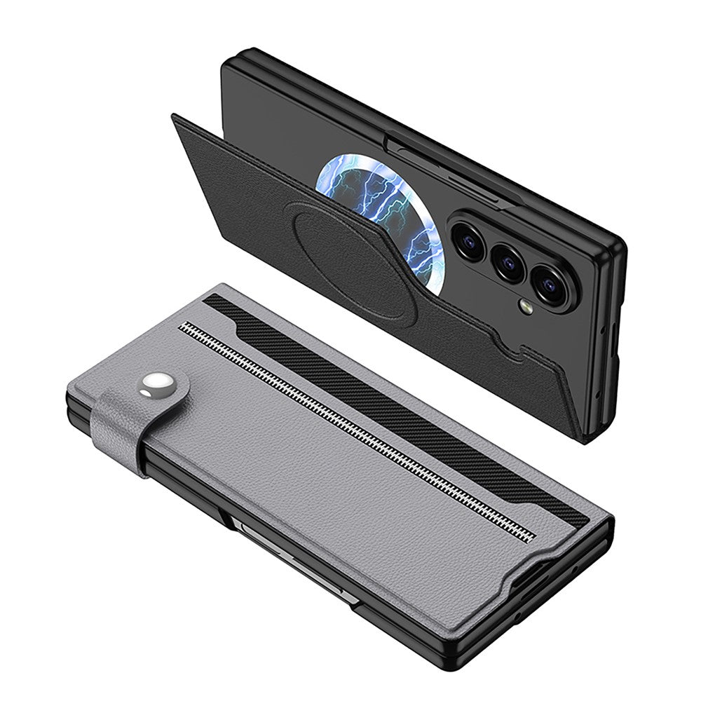 GKK For Samsung Galaxy Z Fold7 5G Magnetic Case with Card Slot Detachable PC PU Leather Flip Phone Cover - Midnight Blue