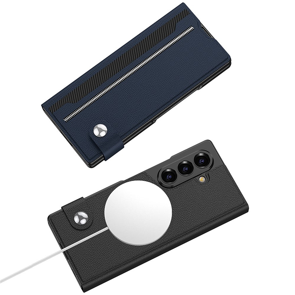 GKK For Samsung Galaxy Z Fold7 5G Magnetic Case with Card Slot Detachable PC PU Leather Flip Phone Cover - Carbon Fiber Texture