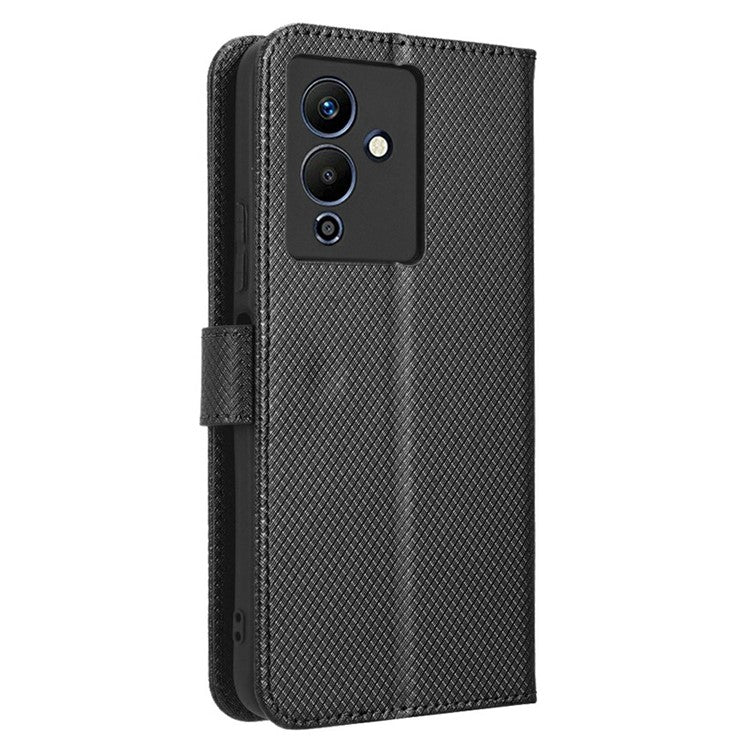 For Infinix Note 12 5G / Note 12 Pro 5G / X671 / X671B Diamond Texture Case Stand Wallet Shockproof Phone Cover with Strap - Black