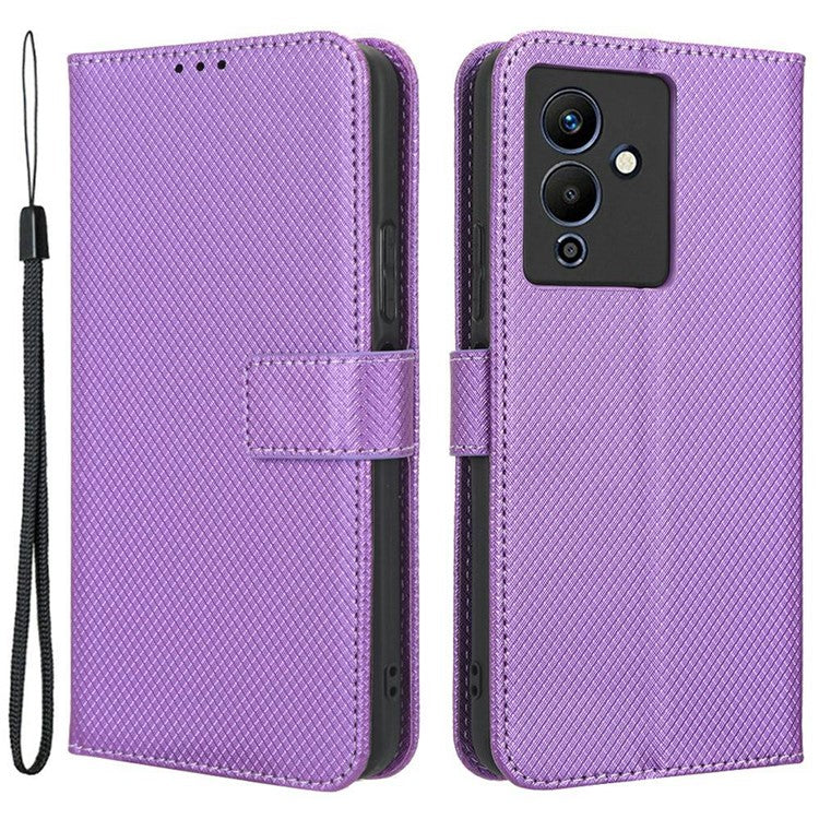 For Infinix Note 12 5G / Note 12 Pro 5G / X671 / X671B Diamond Texture Case Stand Wallet Shockproof Phone Cover with Strap - Purple