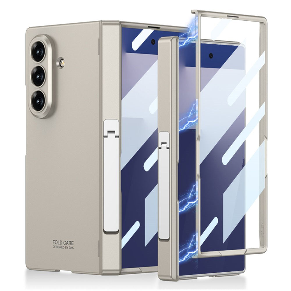 GKK For Samsung Galaxy Z Fold7 5G Case with Kickstand PC + Tempered Glass Phone Cover - Titanium Grey