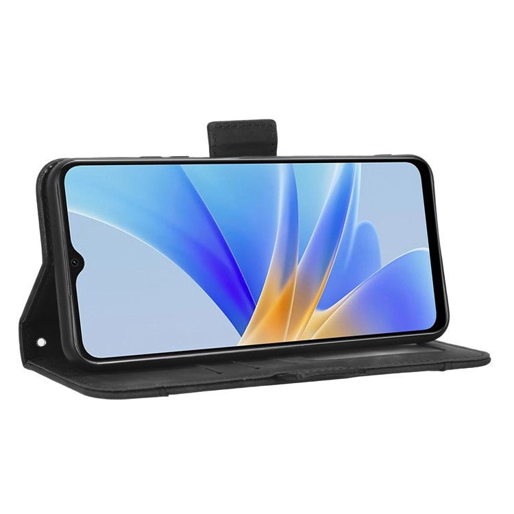 Multiple Card Slots Phone Case for Oppo A17 4G, PU Leather + TPU Wallet Stand Protective Cover - Black