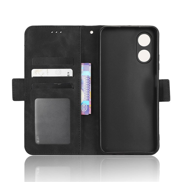 Multiple Card Slots Phone Case for Oppo A17 4G, PU Leather + TPU Wallet Stand Protective Cover - Black