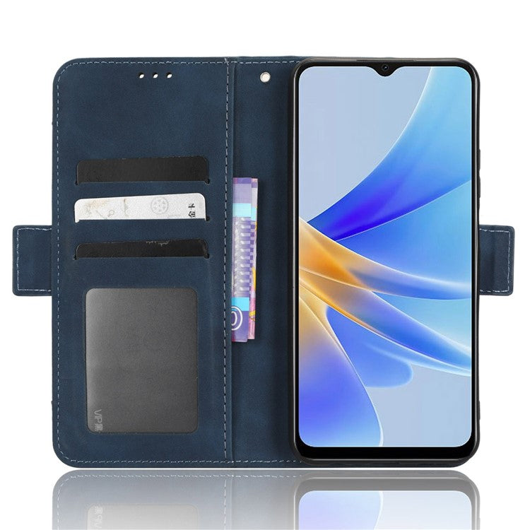 Multiple Card Slots Phone Case for Oppo A17 4G, PU Leather + TPU Wallet Stand Protective Cover - Blue