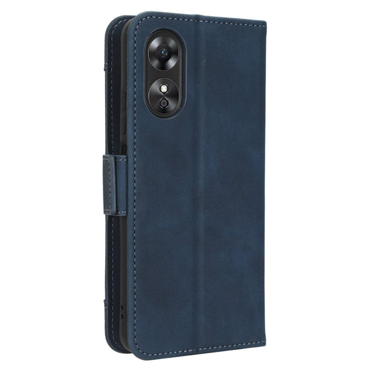 Multiple Card Slots Phone Case for Oppo A17 4G, PU Leather + TPU Wallet Stand Protective Cover - Blue