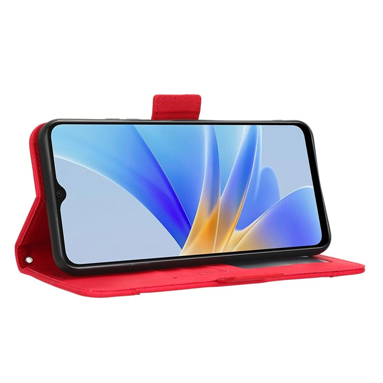 Multiple Card Slots Phone Case for Oppo A17 4G, PU Leather + TPU Wallet Stand Protective Cover - Red