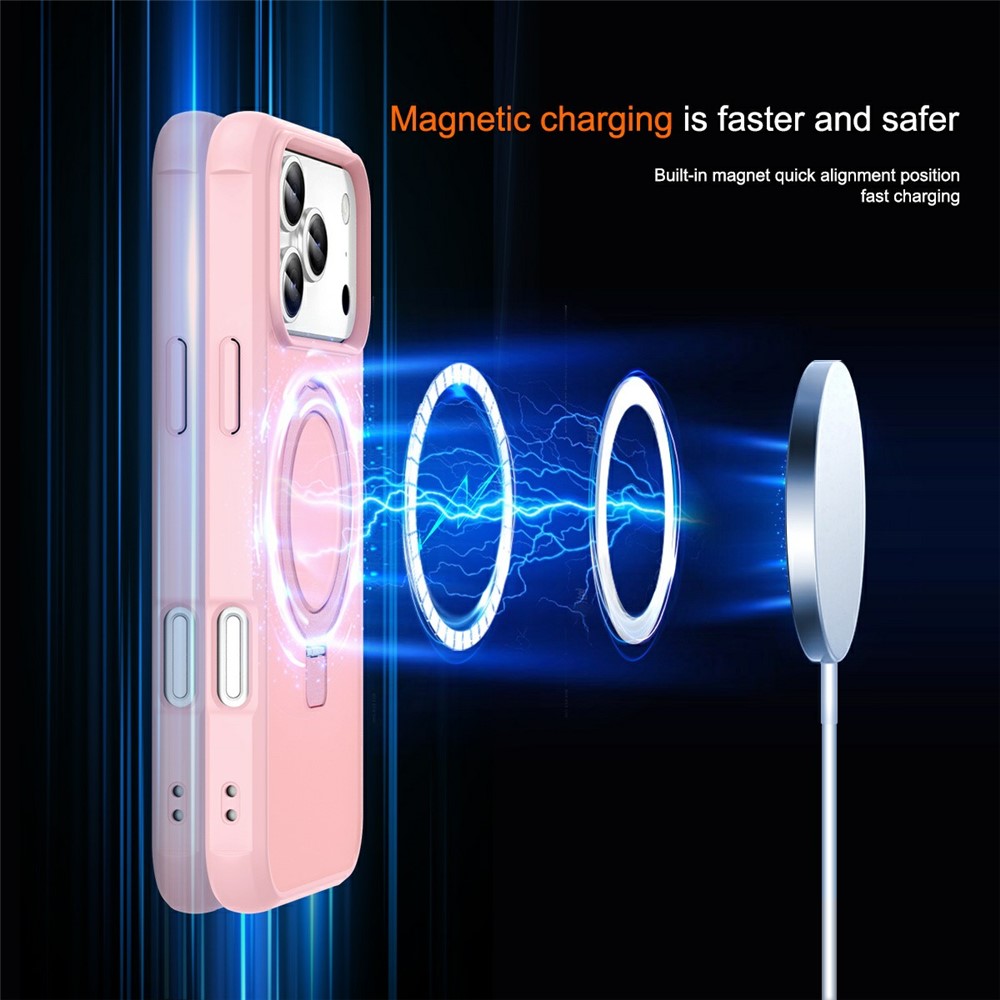 For iPhone 17 Pro Max Case Compatible with MagSafe Ring Holder Kickstand TPU + PC Phone Cover - Pink