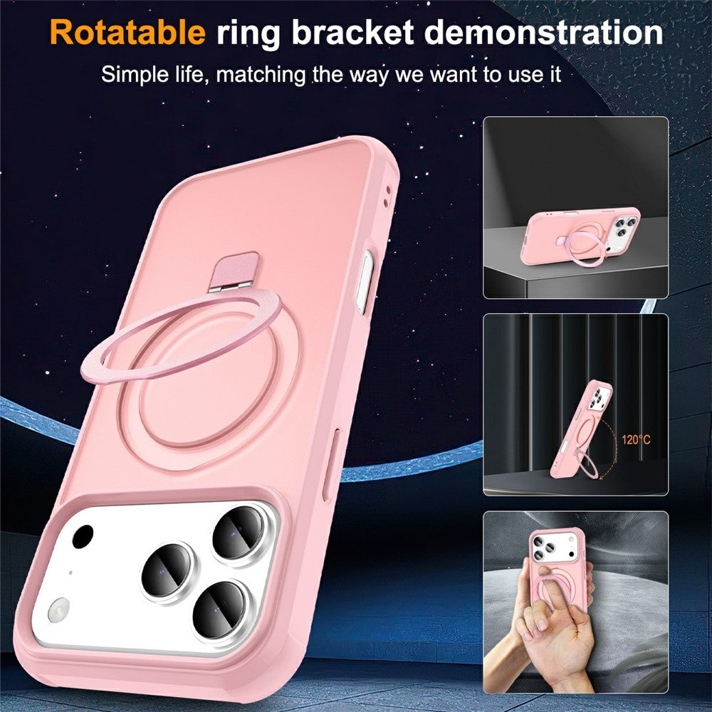 For iPhone 17 Pro Max Case Compatible with MagSafe Ring Holder Kickstand TPU + PC Phone Cover - Pink