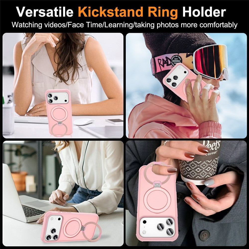 For iPhone 17 Pro Max Case Compatible with MagSafe Ring Holder Kickstand TPU + PC Phone Cover - Pink