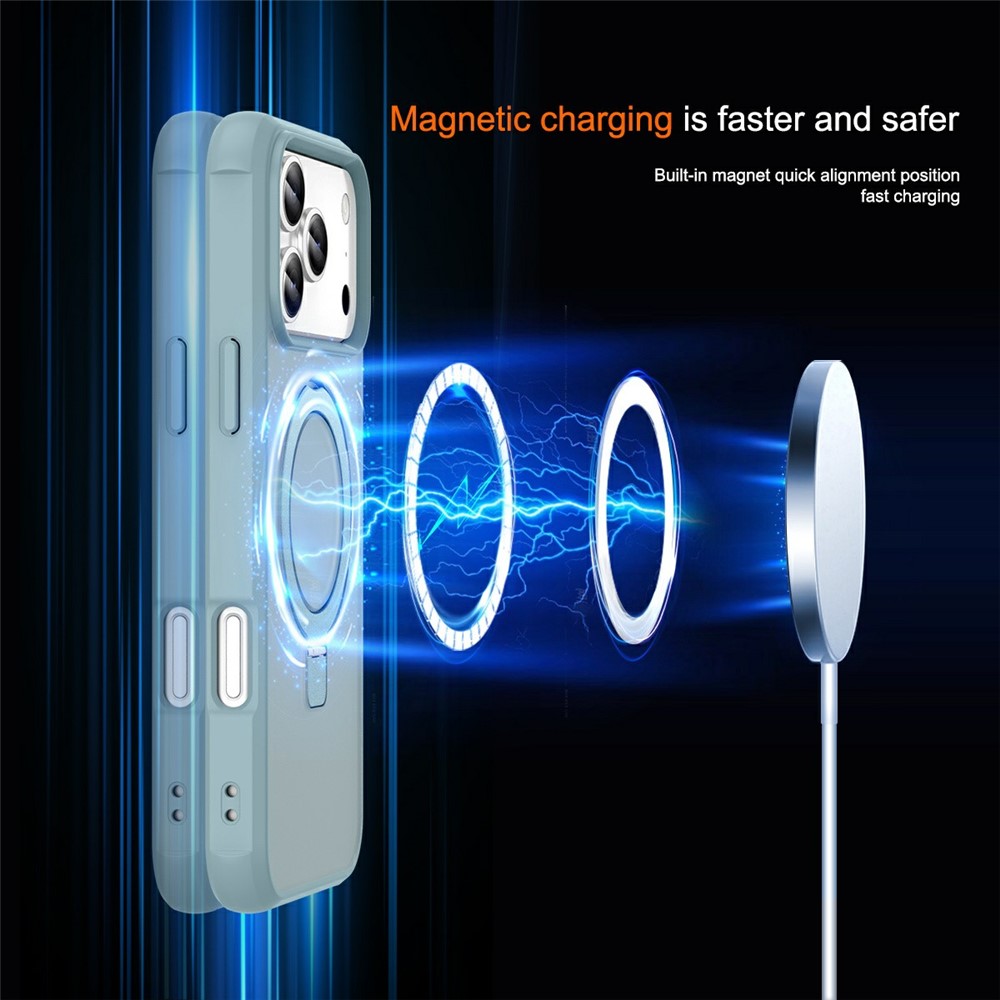 For iPhone 17 Pro Max Case Compatible with MagSafe Ring Holder Kickstand TPU + PC Phone Cover - Lake Blue