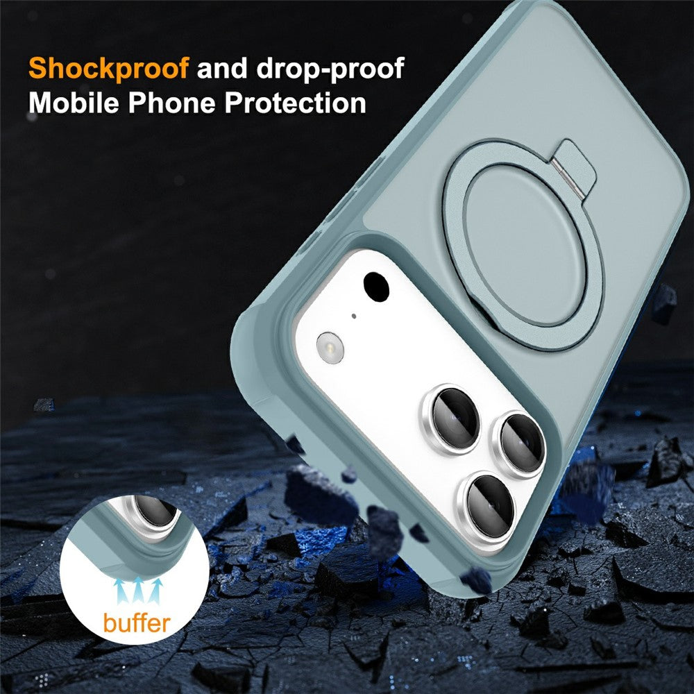 For iPhone 17 Pro Max Case Compatible with MagSafe Ring Holder Kickstand TPU + PC Phone Cover - Lake Blue