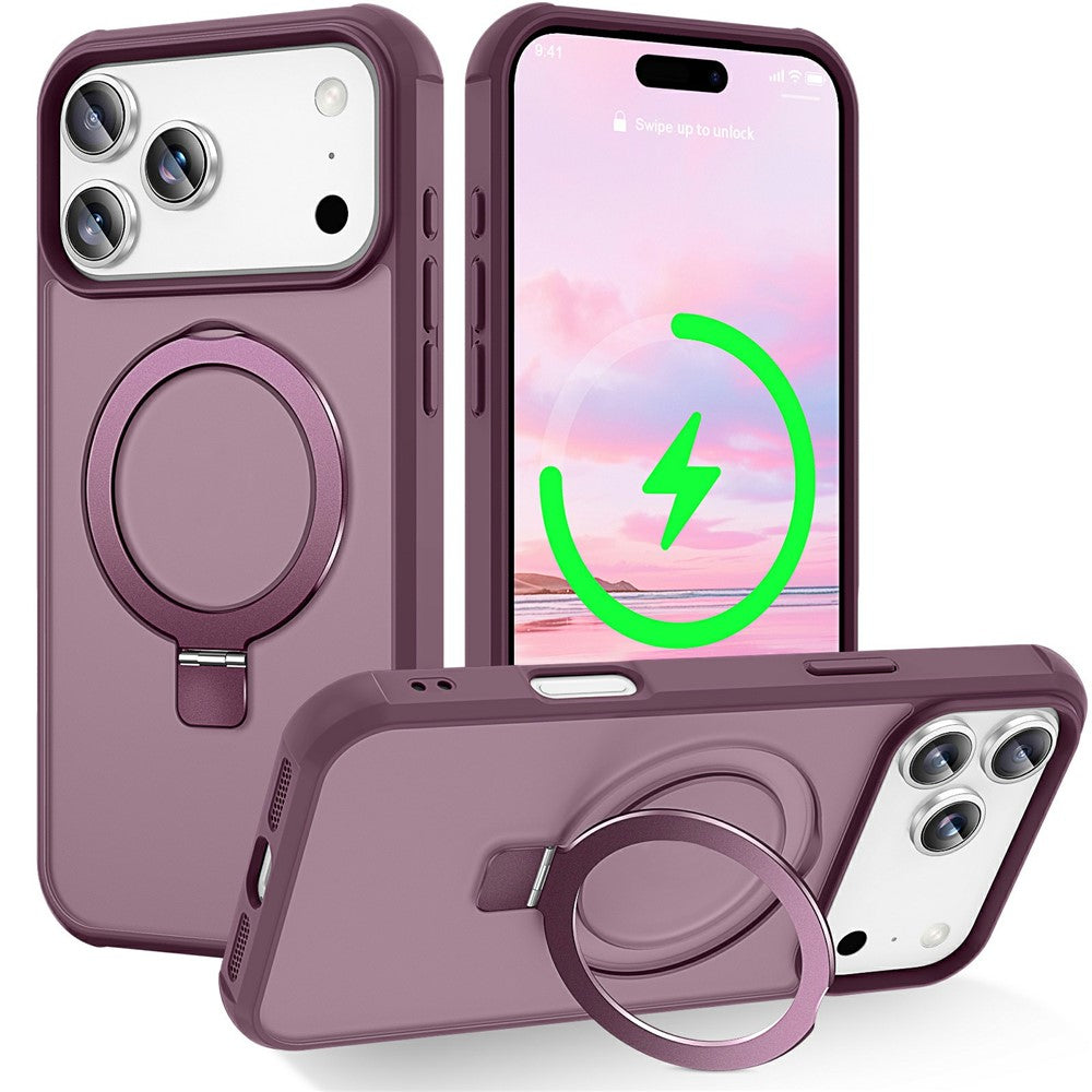 For iPhone 17 Pro Max Case Compatible with MagSafe Ring Holder Kickstand TPU + PC Phone Cover - Wine Red