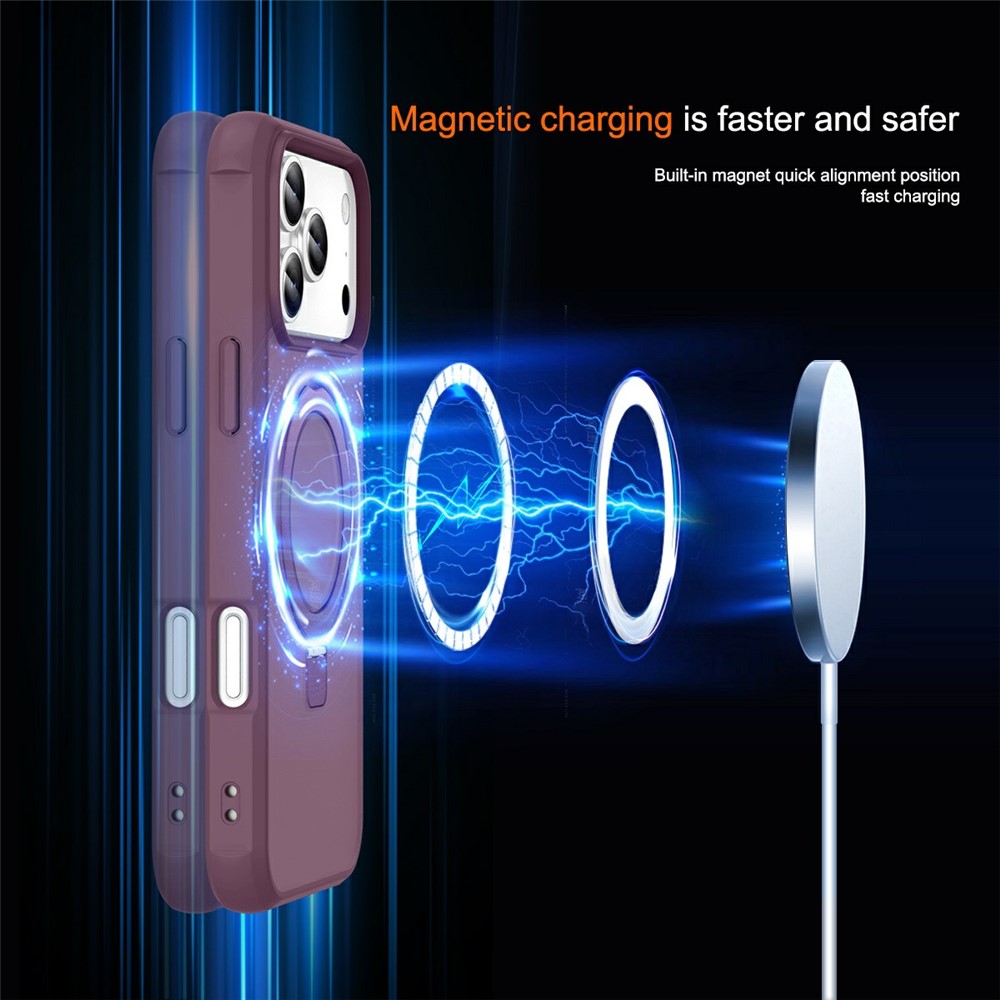 For iPhone 17 Pro Max Case Compatible with MagSafe Ring Holder Kickstand TPU + PC Phone Cover - Wine Red