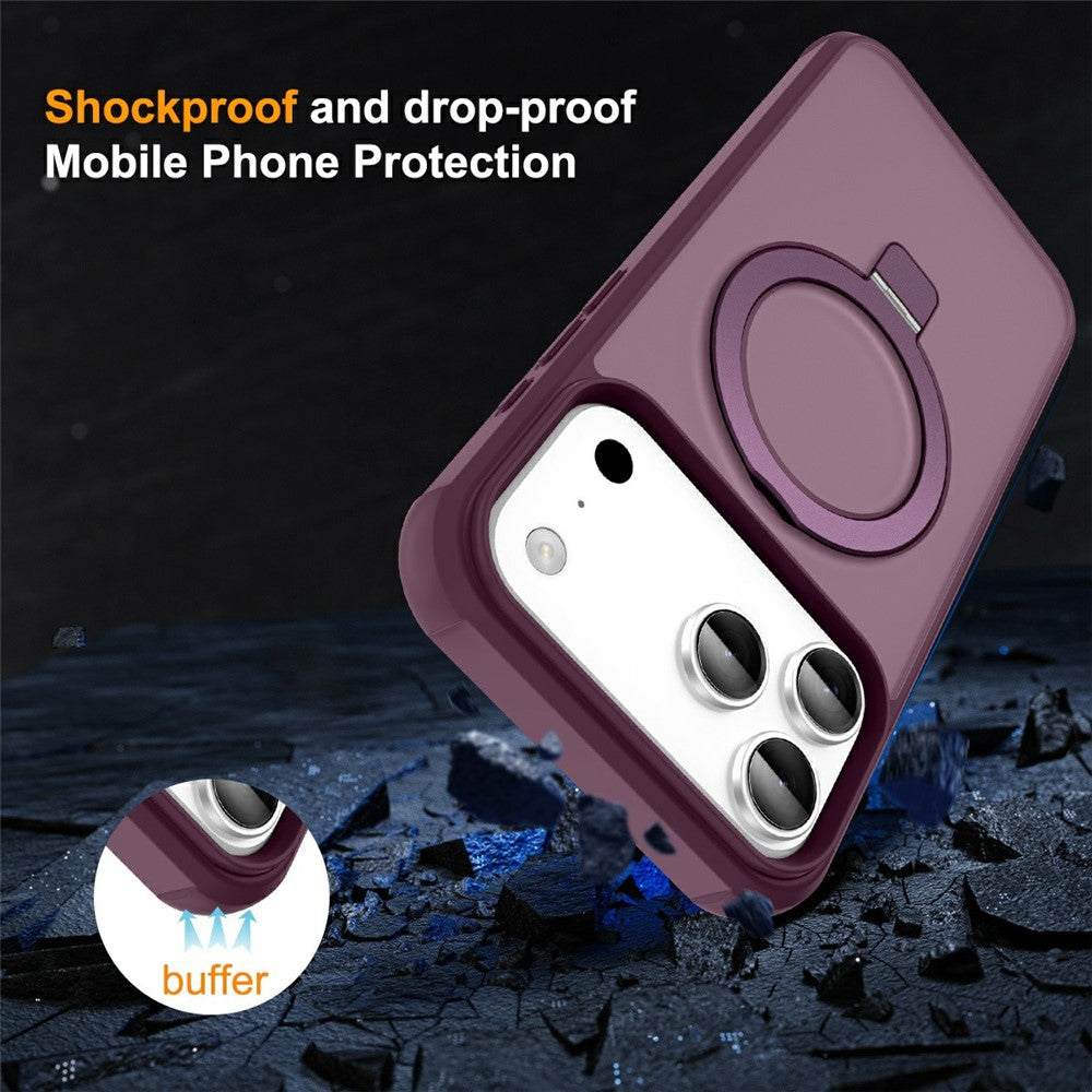 For iPhone 17 Pro Max Case Compatible with MagSafe Ring Holder Kickstand TPU + PC Phone Cover - Wine Red