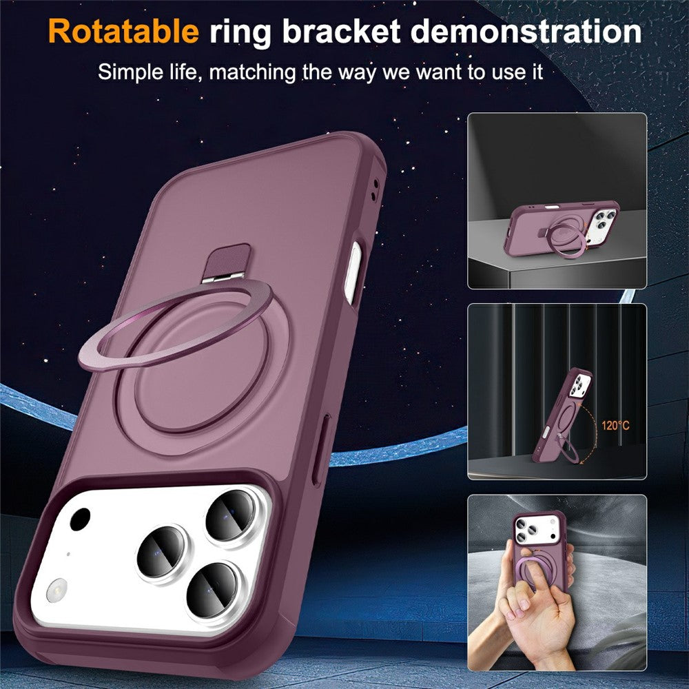 For iPhone 17 Pro Max Case Compatible with MagSafe Ring Holder Kickstand TPU + PC Phone Cover - Wine Red