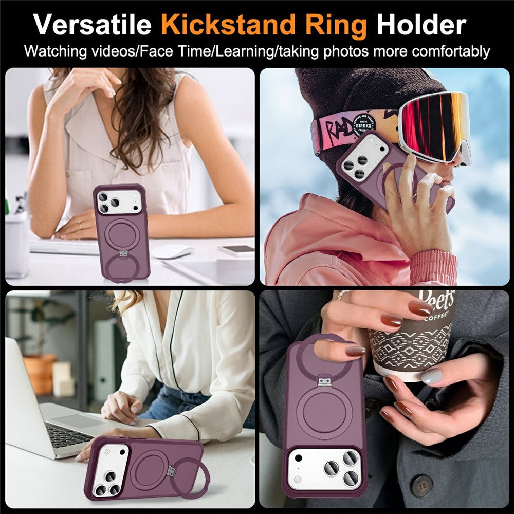 For iPhone 17 Pro Max Case Compatible with MagSafe Ring Holder Kickstand TPU + PC Phone Cover - Wine Red