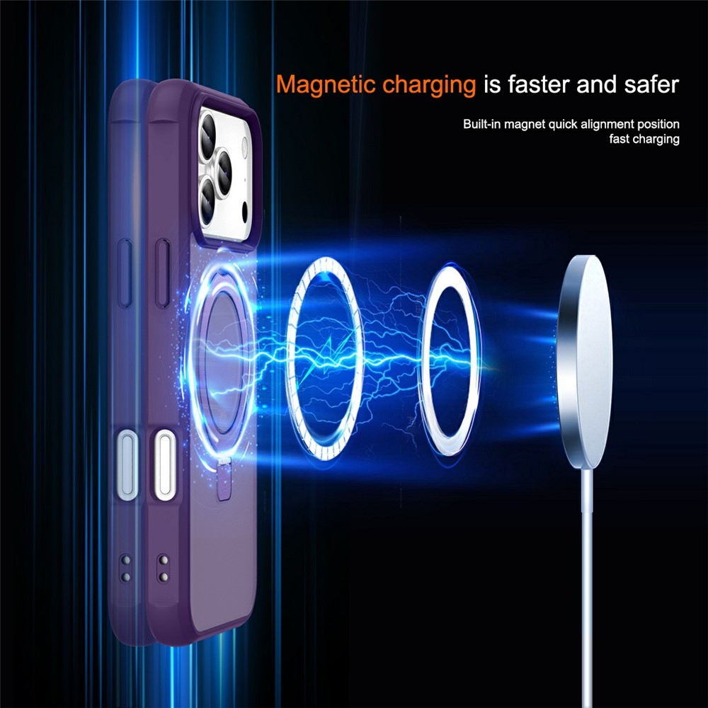 For iPhone 17 Pro Max Case Compatible with MagSafe Ring Holder Kickstand TPU + PC Phone Cover - Purple