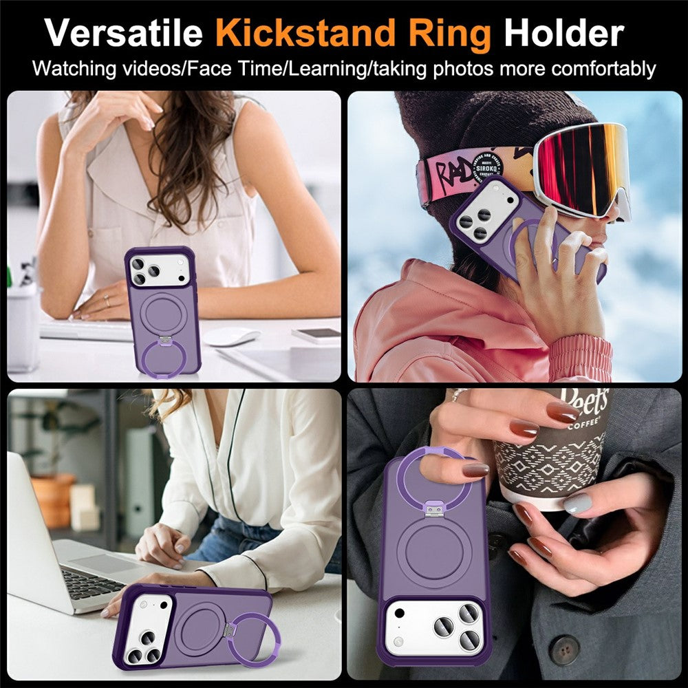 For iPhone 17 Pro Max Case Compatible with MagSafe Ring Holder Kickstand TPU + PC Phone Cover - Purple