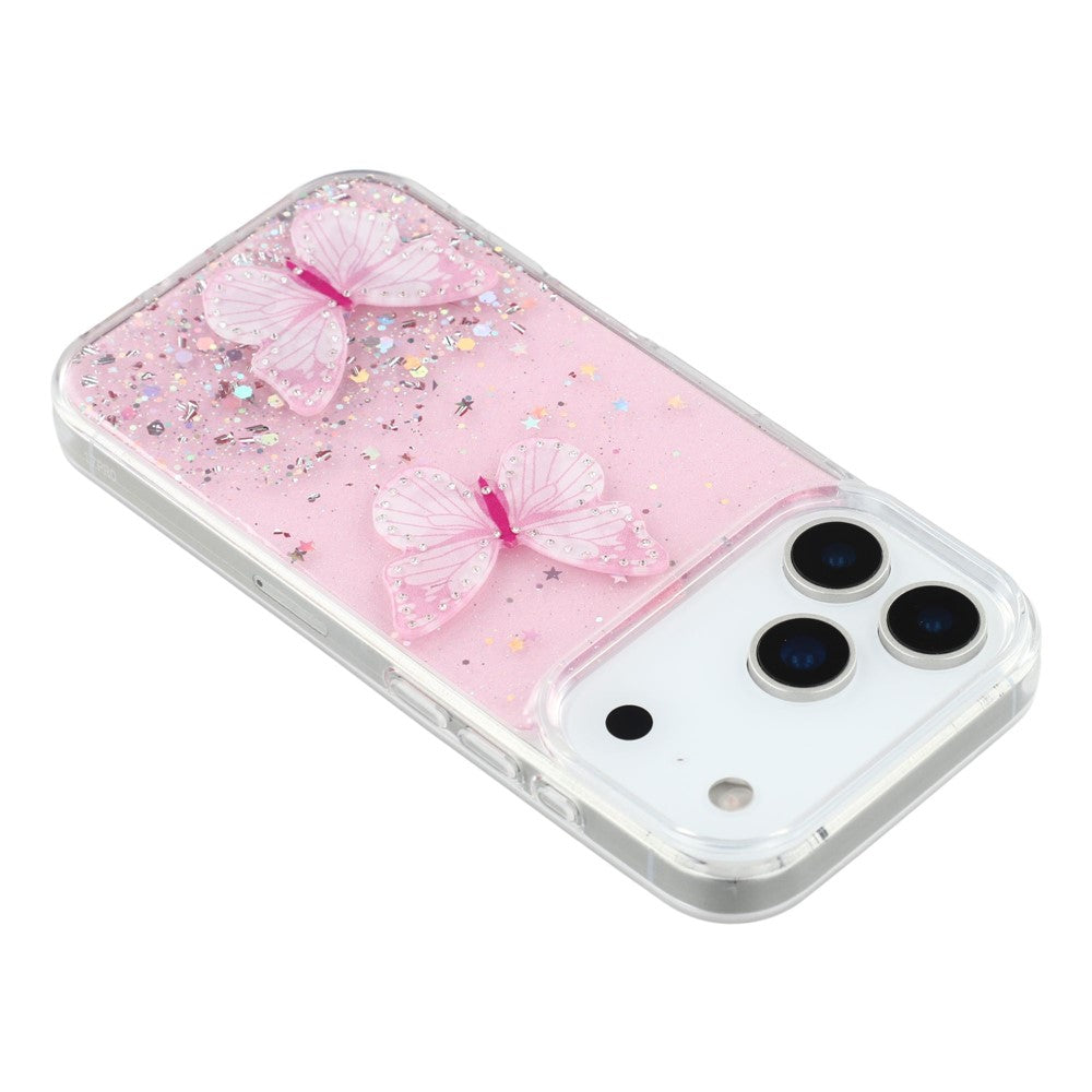 For iPhone 17 Pro Max Case Epoxy PVC Butterfly TPU Aesthetics Phone Cover - Pink