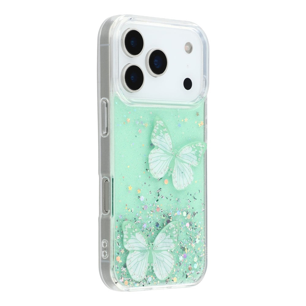 For iPhone 17 Pro Max Case Epoxy PVC Butterfly TPU Aesthetics Phone Cover - Green