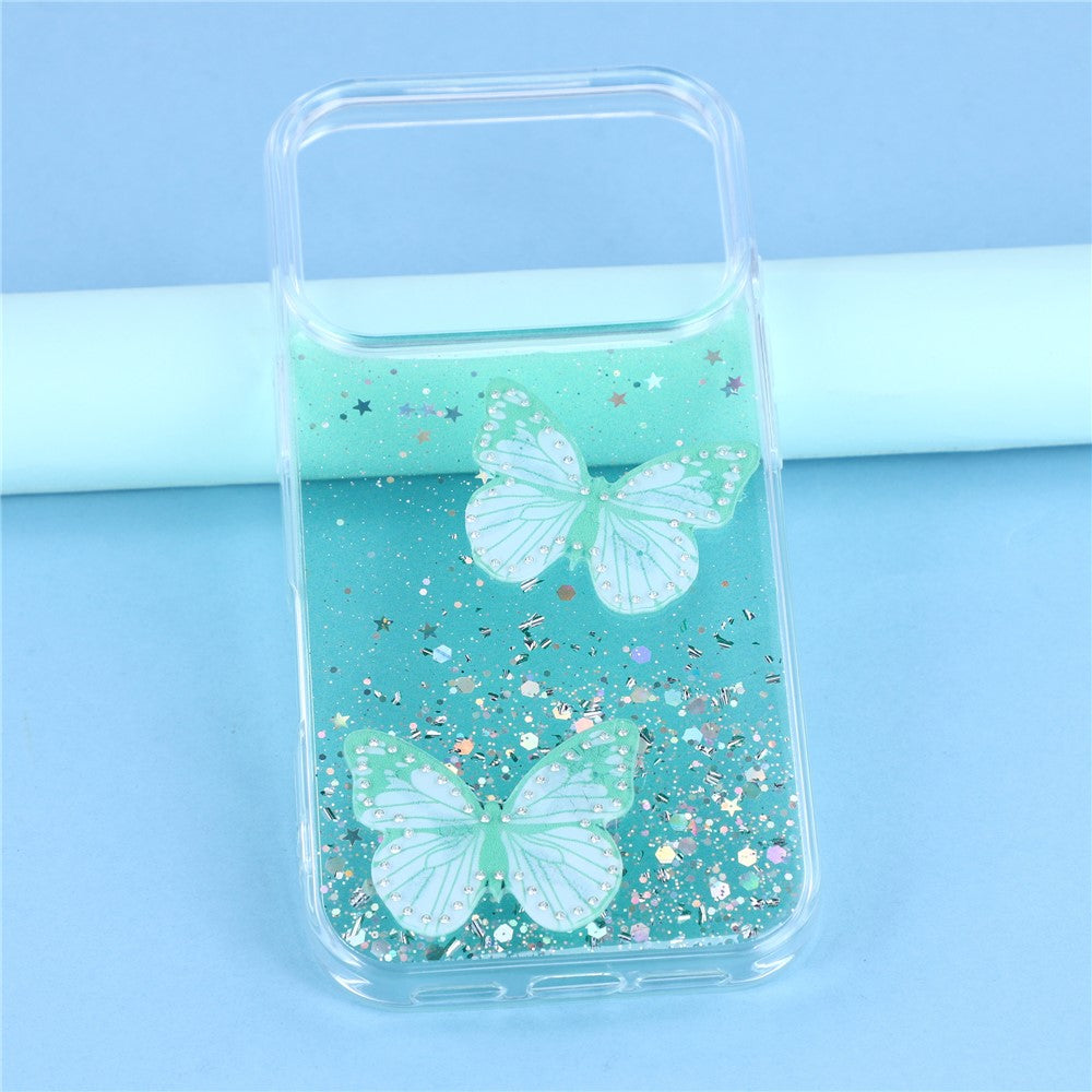 For iPhone 17 Pro Max Case Epoxy PVC Butterfly TPU Aesthetics Phone Cover - Green