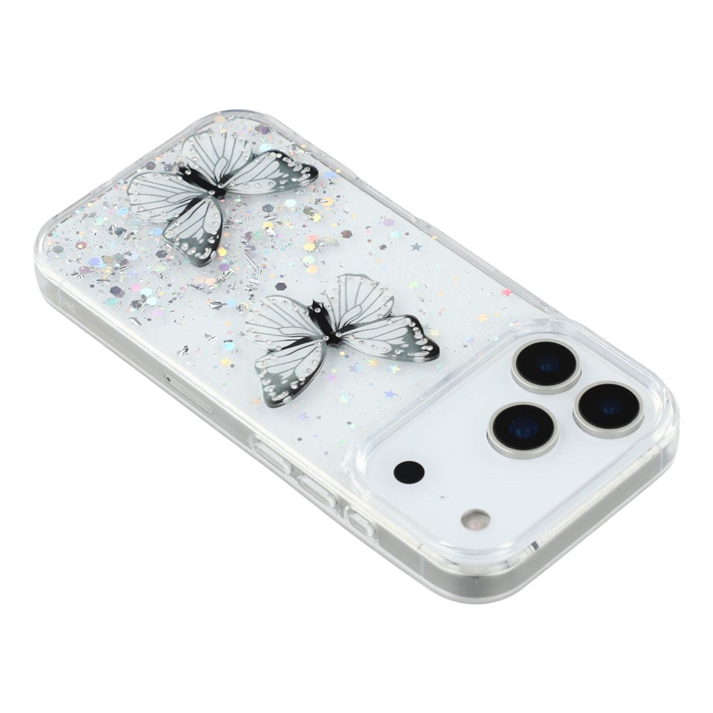 For iPhone 17 Pro Max Case Epoxy PVC Butterfly TPU Aesthetics Phone Cover - White