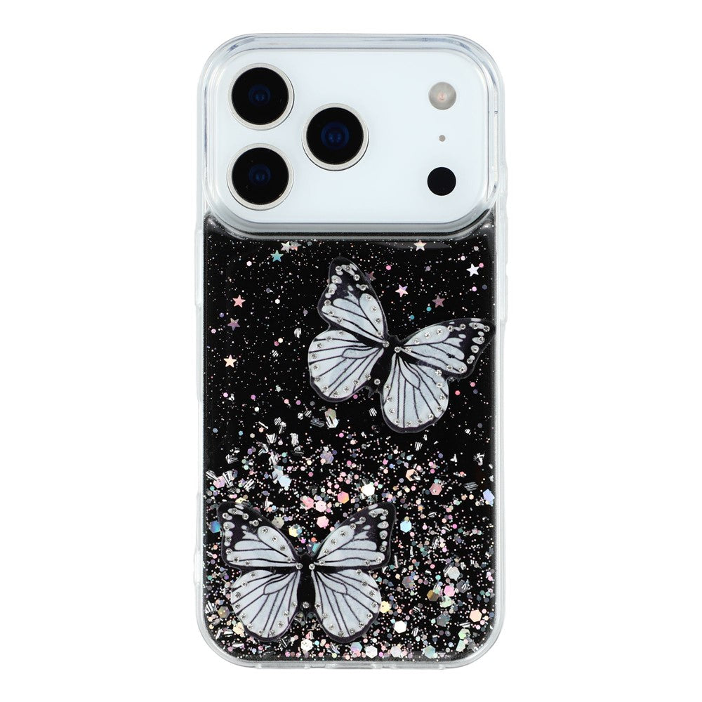 For iPhone 17 Pro Max Case Epoxy PVC Butterfly TPU Aesthetics Phone Cover - Black