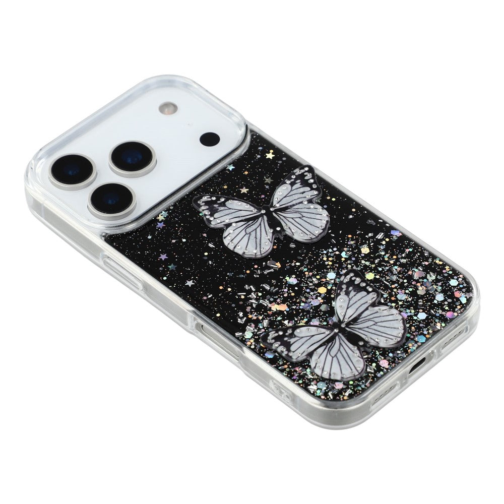 For iPhone 17 Pro Max Case Epoxy PVC Butterfly TPU Aesthetics Phone Cover - Black