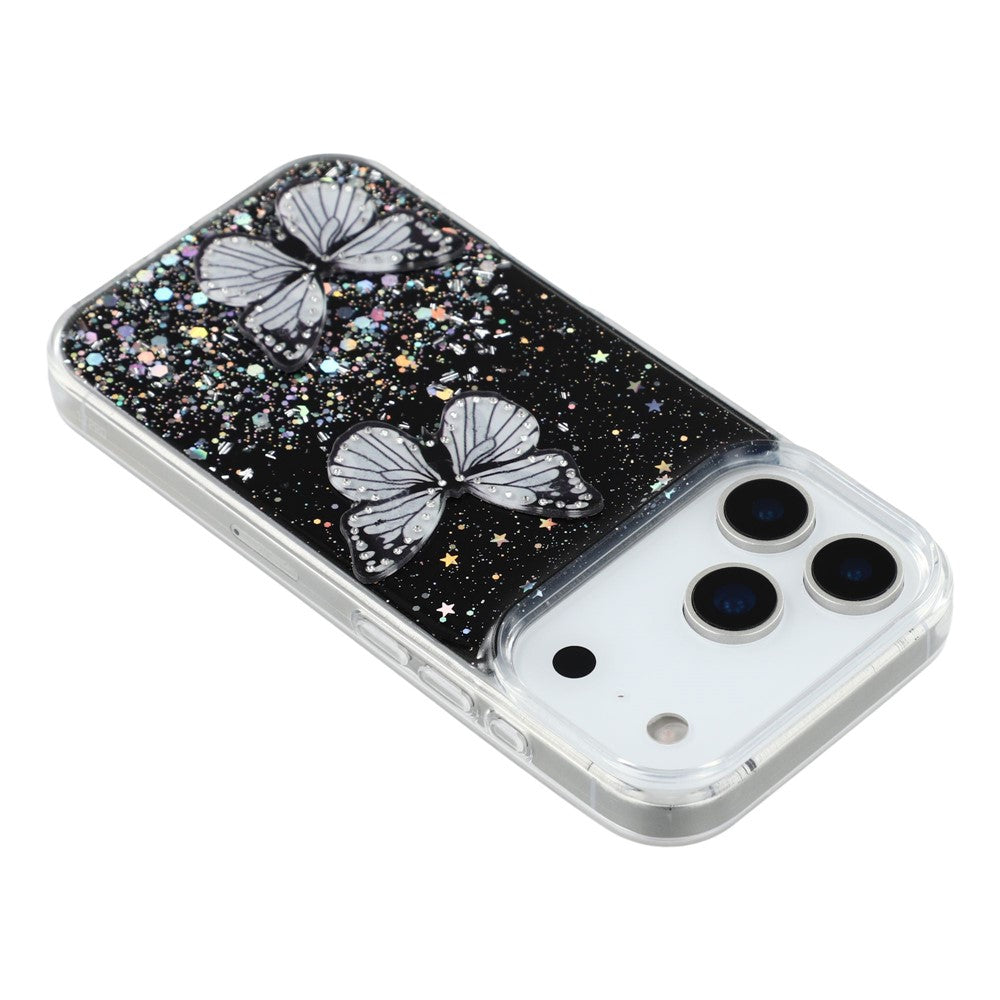 For iPhone 17 Pro Max Case Epoxy PVC Butterfly TPU Aesthetics Phone Cover - Black