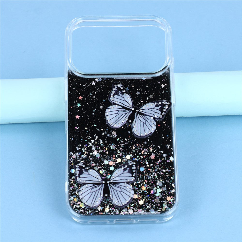 For iPhone 17 Pro Max Case Epoxy PVC Butterfly TPU Aesthetics Phone Cover - Black