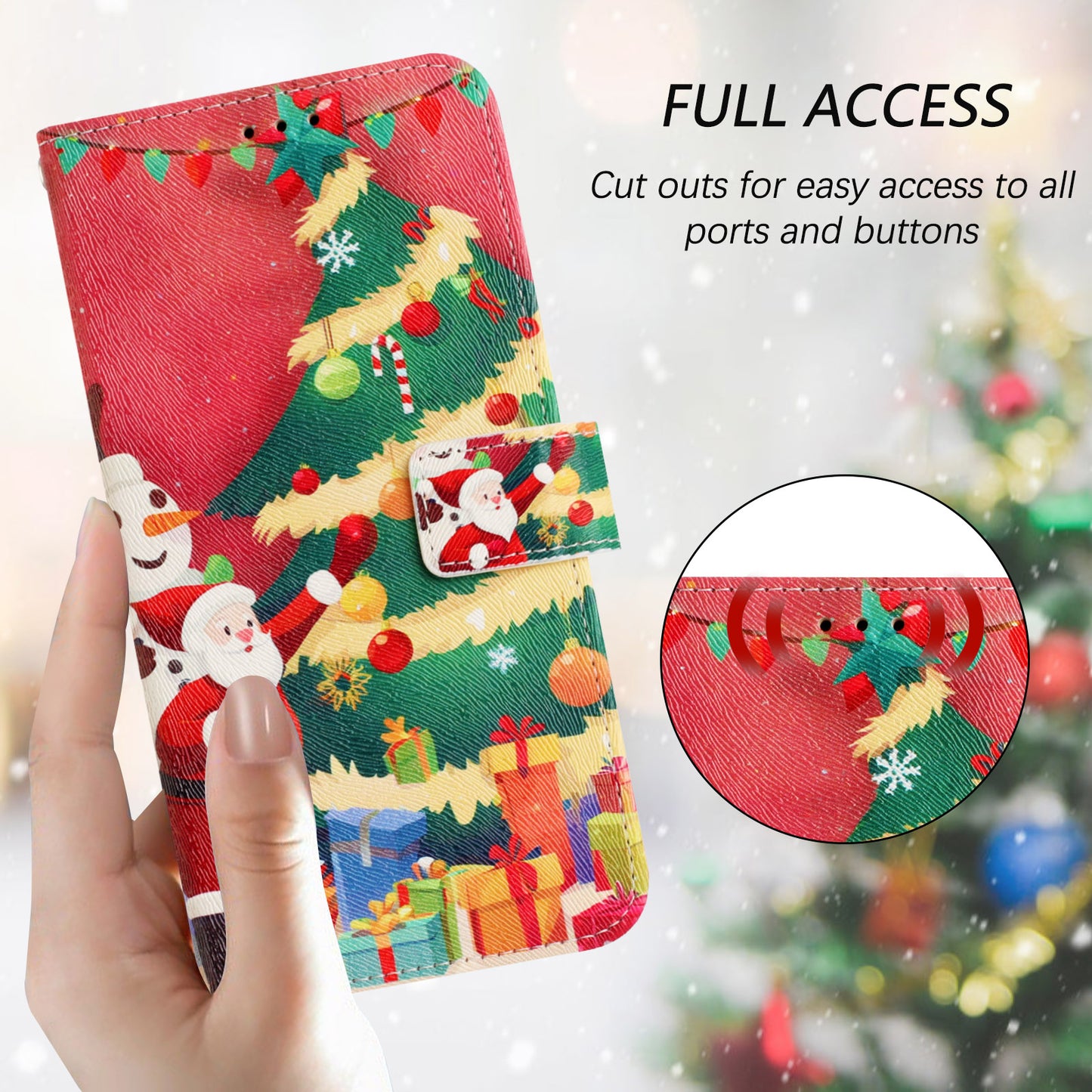 For iPhone 17 Pro Max Wallet Case Christmas Pattern Printing Leather Phone Cover with Lanyard - Christmas Tree
