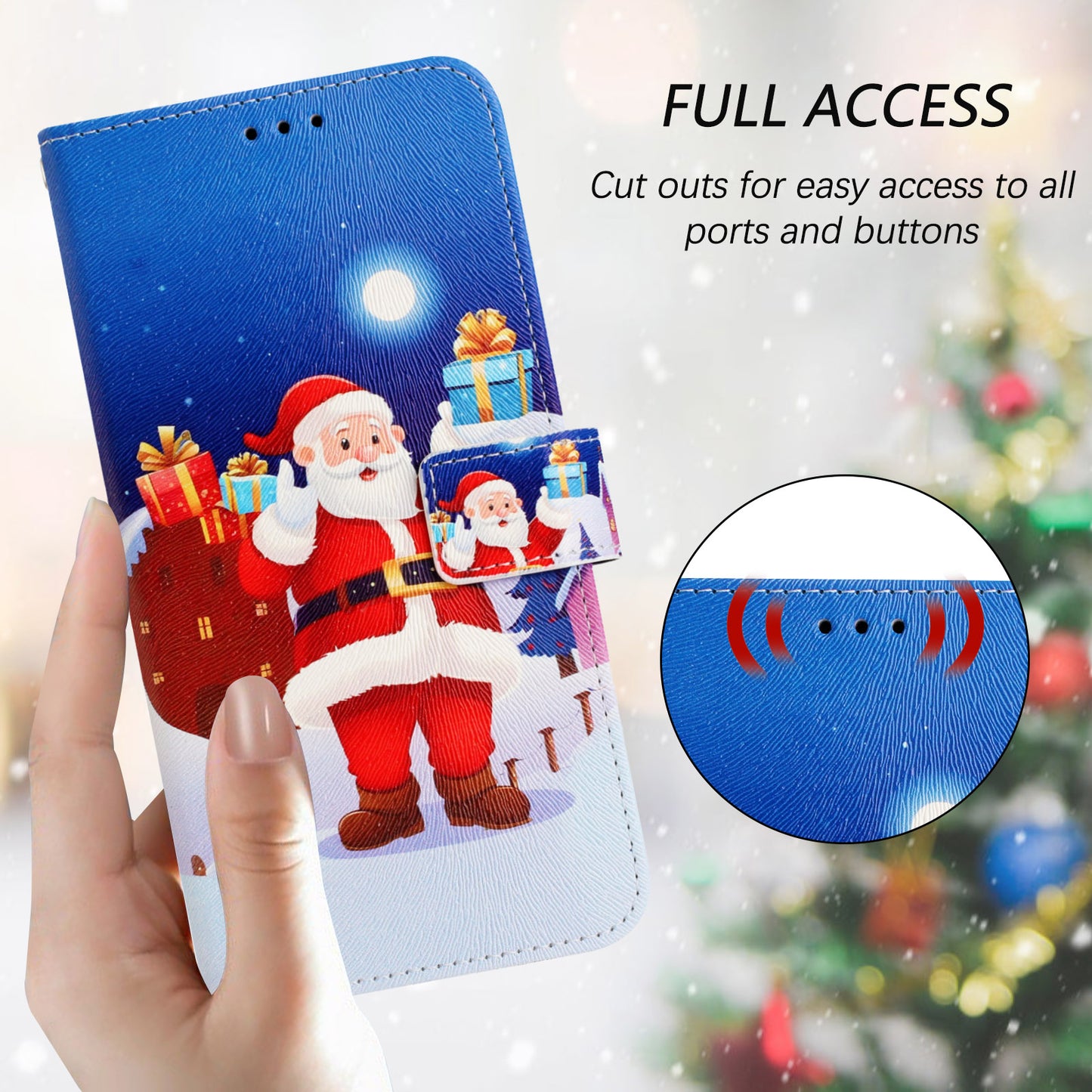 For iPhone 17 Pro Max Wallet Case Christmas Pattern Printing Leather Phone Cover with Lanyard - Christmas Night Scene