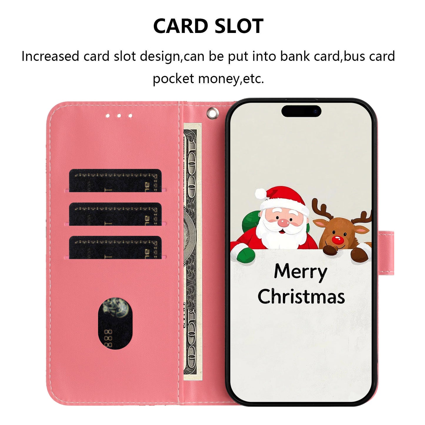 For iPhone 17 Pro Max Wallet Case Christmas Pattern Printing Leather Phone Cover with Lanyard - Christmas Elements