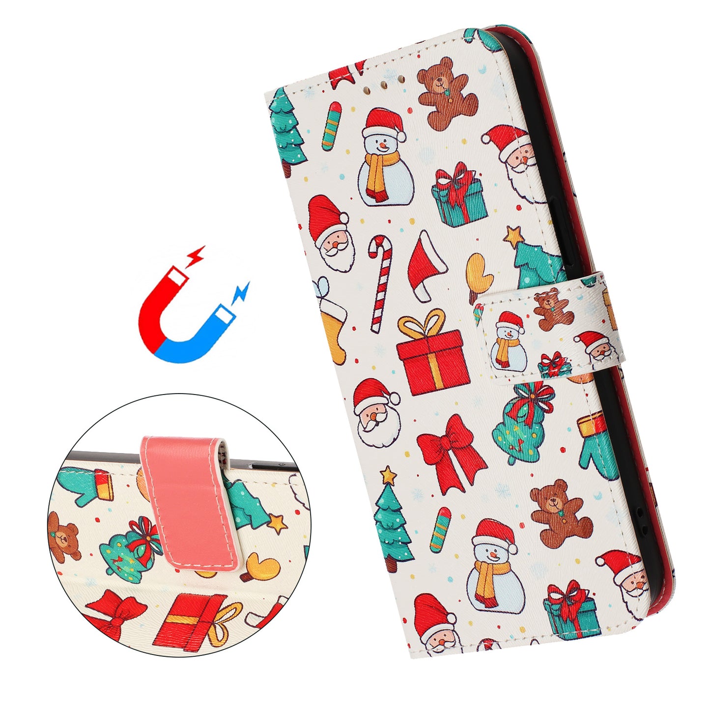 For iPhone 17 Pro Max Wallet Case Christmas Pattern Printing Leather Phone Cover with Lanyard - Christmas Elements