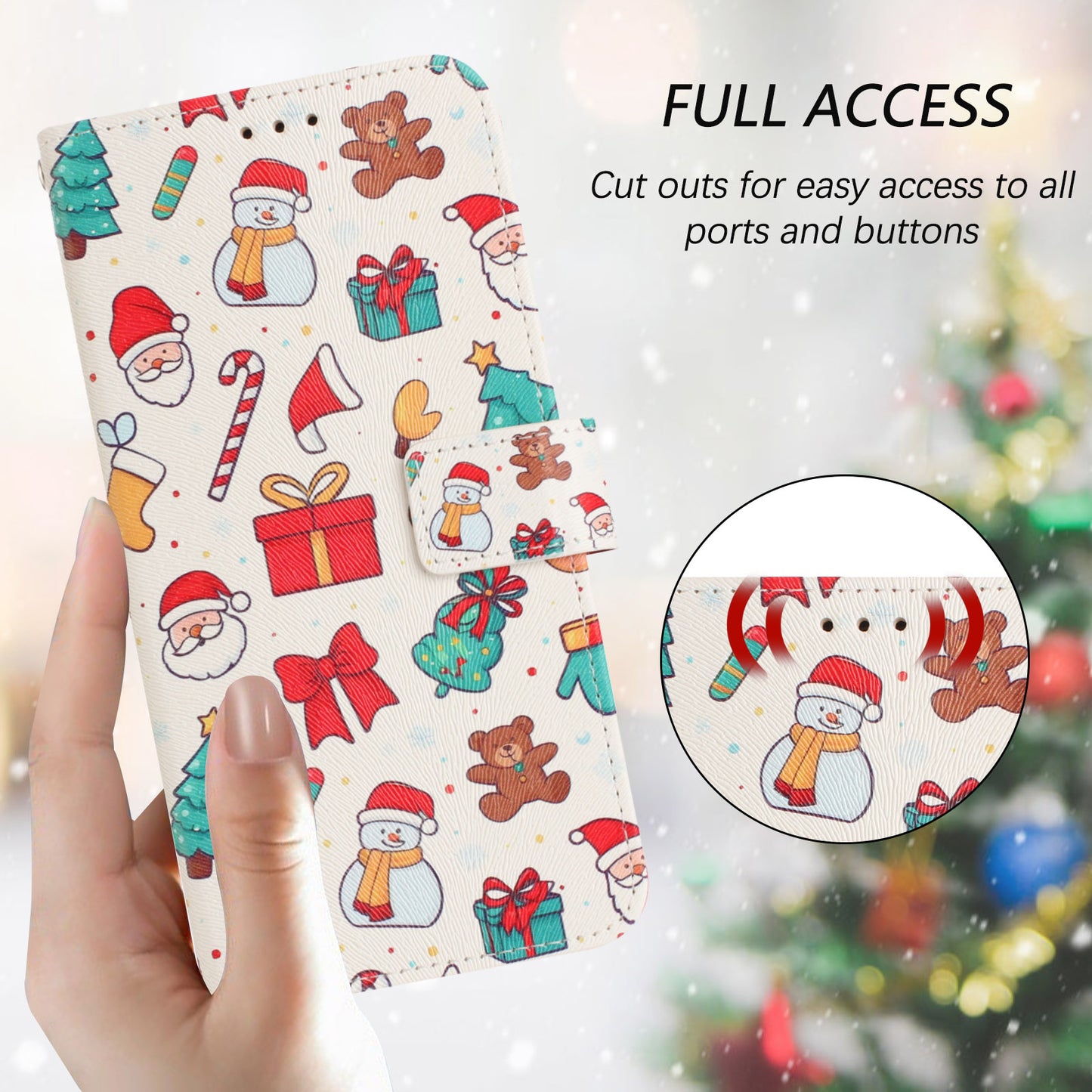 For iPhone 17 Pro Max Wallet Case Christmas Pattern Printing Leather Phone Cover with Lanyard - Christmas Elements