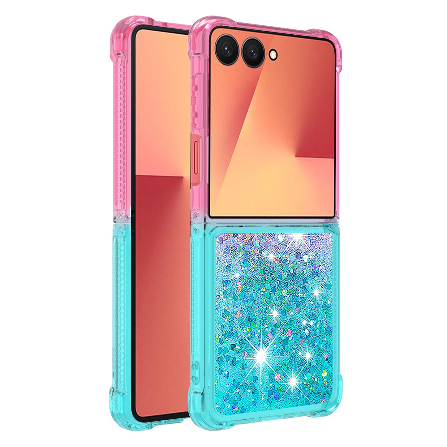 For Samsung Galaxy Z Flip7 5G TPU Case Gradient Quicksand Phone Back Cover - Pink+Sky Blue