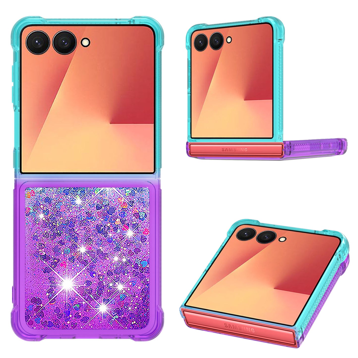For Samsung Galaxy Z Flip7 5G TPU Case Gradient Quicksand Phone Back Cover - Sky Blue+Purple